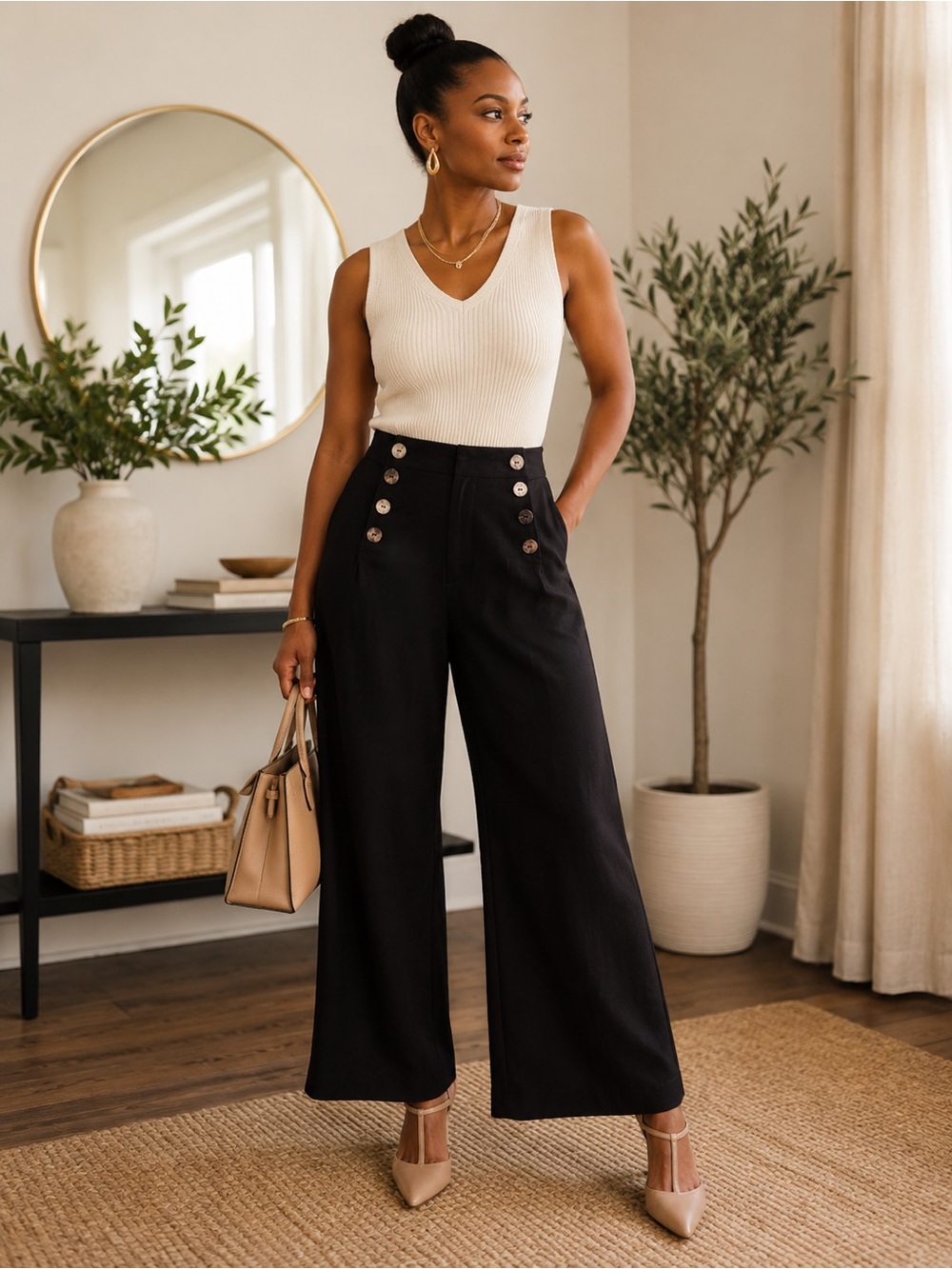 H&M  100 % Linen Wide Leg Chocolate Brown  High-Rise Pants